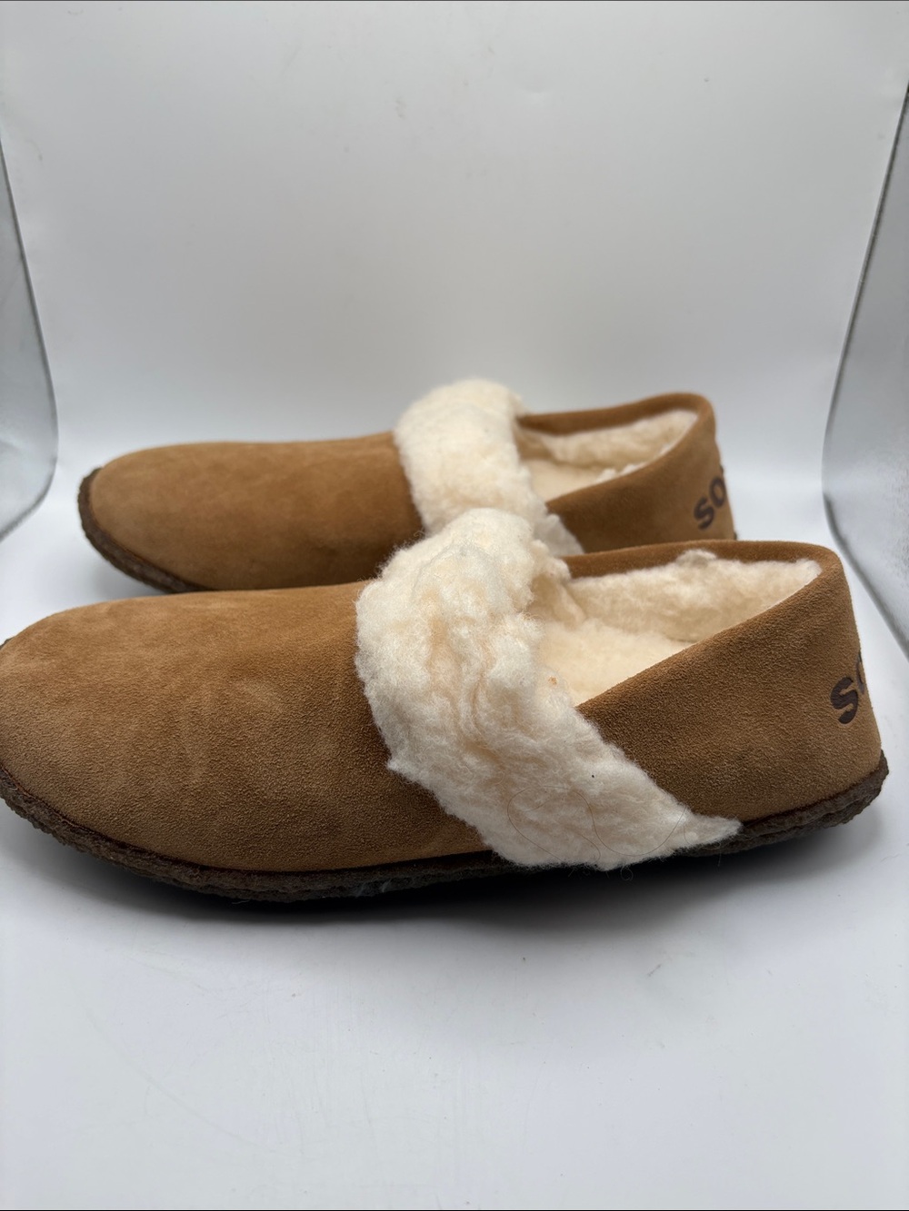 Sorel Chestnut Brown Slip-On Slippers with Cream Faux-Shearling Size 9